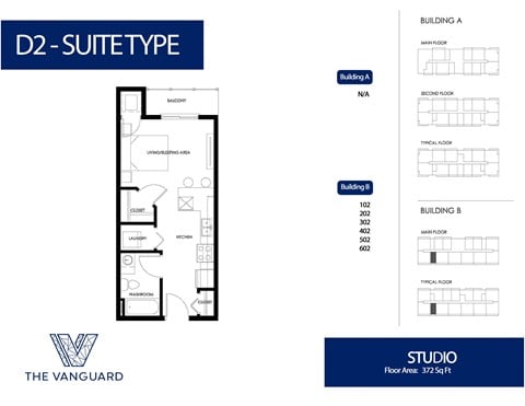Floor plan for studio, 1 bath, 372 sqft